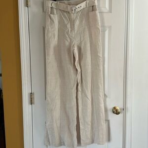 NWT Los Angeles Atelier 100% linen wide leg pants ivory natural tan